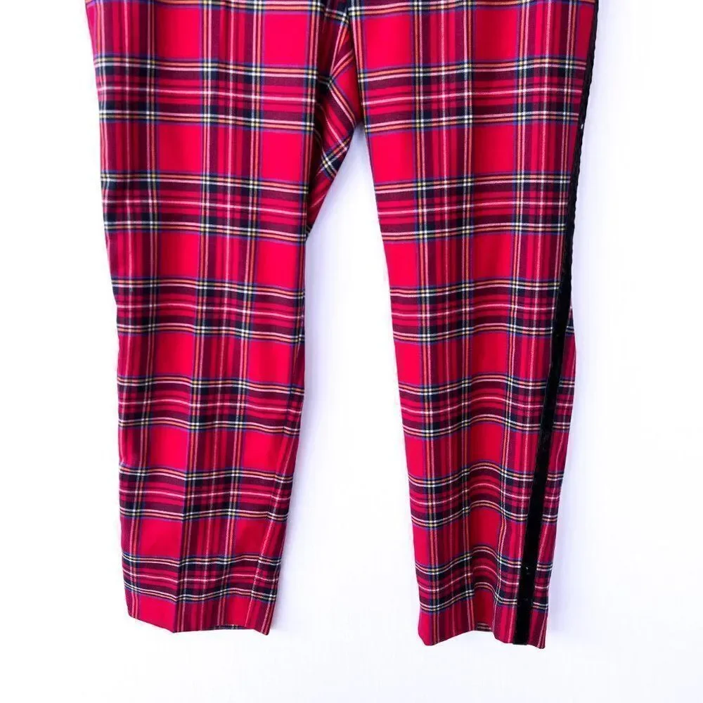NWT Talbots Red Mountain Plaid Black Velvet Stripe Slim Ankle Pant Size 12P